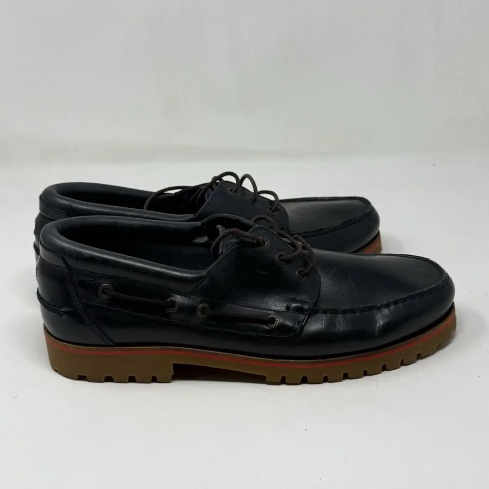 Tommy Hilfiger Lug Sole Boat Shoes Mens 11.5 Blue Leather 3 Eye Chunky Prepcore